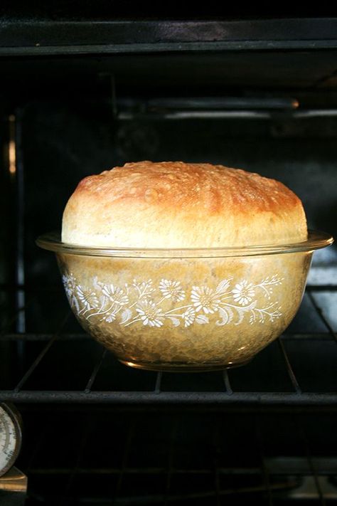 Peasant Bread: The Best & Easiest Bread You Will Ever Make ~ Ingredients needed:  4 cups (1 lb. 2 oz) all-purpose flour* (do not use bleached all-purpose), 2 tsp kosher salt,  2 cups lukewarm water**, 1 TBS sugar, 2 tsp active-dry yeast***,   about 2 TBS room temperature butter. Peasant Bread, A Loaf Of Bread, Loaf Of Bread, No Knead, Pyrex, Oven, Bread