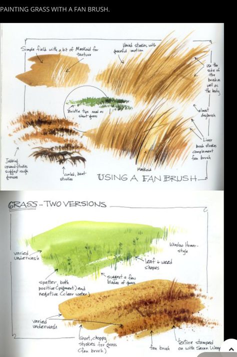 How To Draw Grass Watercolor, Watercolor Environment, Watercolor Ground, Watercolor Studies, Grass Watercolor, Grass Painting, Watercolor Tips, Fan Brush, Watercolor Lessons