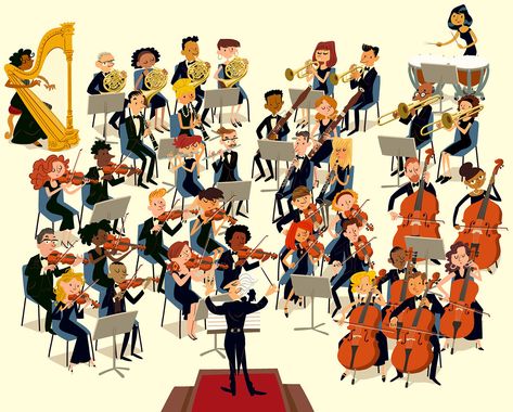 Orchestra on Behance Orchestra Illustration, Jazz Artwork, Orchestra Concerts, Music Notes Art, Musician Art, Music Illustration, Paper Background Texture, Illustrations And Posters, Sound Of Music