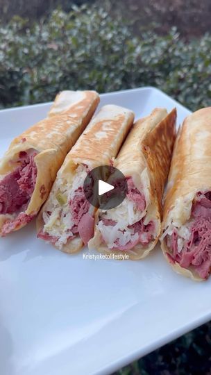 179K views · 6K reactions | Low Carb Reubens 
I have been making these low carb Reubens for years and they’re definitely a family favorite! If you don’t want to use corned beef, they’re also delicious with Turkey. 🙌🏼😋

This recipe calls for my Sugar Free Thousand Island Dressing which can also be found in my cookbooks. ❤️
www.Kristysketolifestyle.com/shop

RECIPE - Makes 8
INGREDIENTS:
4 Cutdacarb flatbreads
1 lb corned beef, chipped 
1/2 cup sugar free thousand island dressing 
12 slices of baby Swiss cheese
1 cup sauerkraut 
avocado oil 

STEPS: 
1. Working with just 1 flatbread at a time, lay it horizontally on your work surface. 
2. On the long side closest to you, add on 2 slices of Swiss cheese side by side. 
3. Place 1/4 of the corned beef on top of the cheese and then top it wit Keto Sandwiches, Reuben Recipe, Thousand Island, Reuben Sandwich, Thousand Island Dressing, Keto Meal Prep, Keto Cookbook, Swiss Cheese, Corned Beef