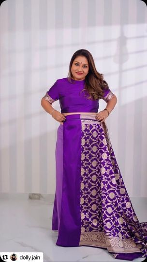 Purple Sari, Dolly Jain, Banarasi Sari, Saree Draping, Mermaid Style, Uttar Pradesh, Hand Weaving, Saree, How To Wear