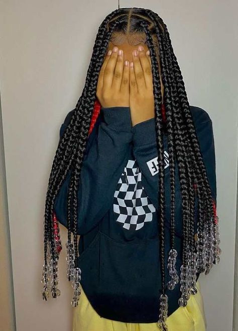 55 Beautiful Braids with Beads for Adults 2022 - Claraito's Blog Big Box Braids Jumbo With Beads, Big Braids Hairstyles With Beads, Box Braids Beads, Long Braid Styles, Long Twist Braids, Cornrows For Girls, Cornrows With Beads, Short Hair Twist Styles, Large Box Braids