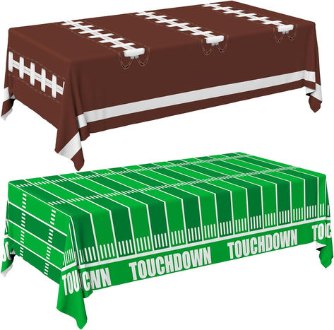 FOOTBALL DESIGN: The designs are inspired from the football field. It combines by yard number of the field and the football pattern. It perfectly create a gaming atmosphere for your party. #nfl #football #superbowl #gameday #tailgating #touchdown #partyideas #partyplanner Football Table Cover, Football Party Games, Tailgate Decorations, Superbowl Party Decorations, Football Balloons, Football Party Decorations, Football Party Supplies, Disposable Tablecloth, Sports Theme Birthday