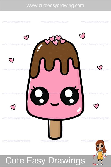 Ice Cream Kawaii Easy Drawings Ice Cream, Cartoon Ice Cream, Ice Cream Drawing For Kids, Cartoon Ice Cream Cone, Ice Cream Cone Drawing, Ice Drawing, Drawing Pictures For Kids, Ice Cream Cute, Paper Craft Greeting Cards