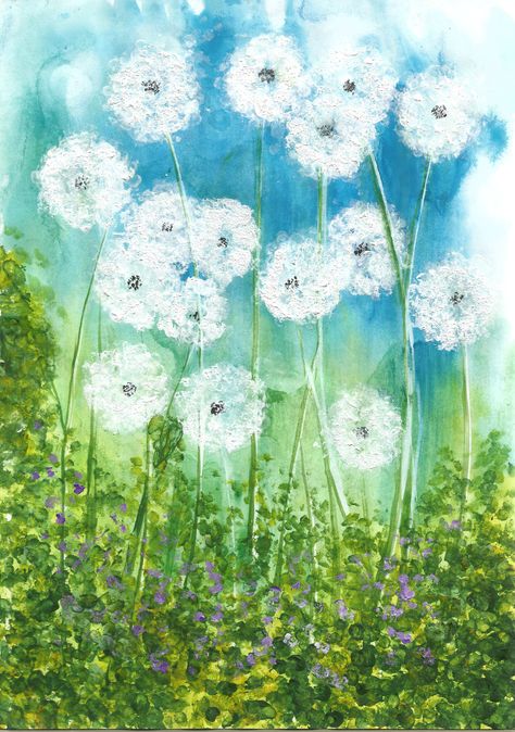 Cotton Bud Painting Flowers, Cotton Bud Painting Ideas, Cotton Bud Painting, Bud Painting, Dandelion Pictures, Blue Flower Tattoos, Wednesday Art, Nagomi Art, Seed Art