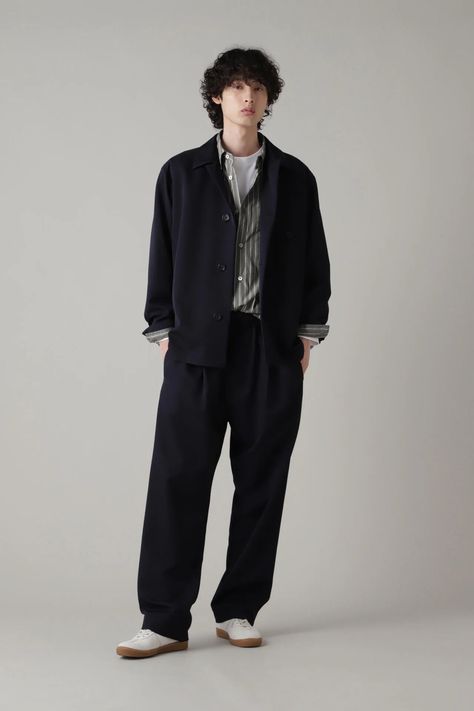 Gender Neutral Formal Outfit, Outfit Jas Pria, Japanese Smart Casual, Japanese Mens Fashion Street Styles, Japanese Minimalist Fashion Men, Japanese Casual Outfits, Japanese Men Fashion, Work Wear Men, Japanese Street Fashion Men