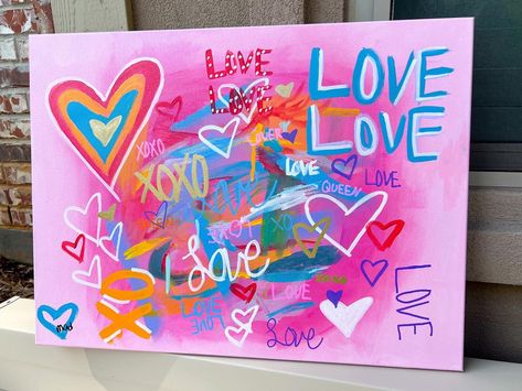 College Paintings, Preppy Artwork, Preppy Paintings, Gold Bedroom Decor, Chasing Rainbows, Diy Abstract Canvas Art, Inspiration Painting, Gold Bedroom, Love Canvas