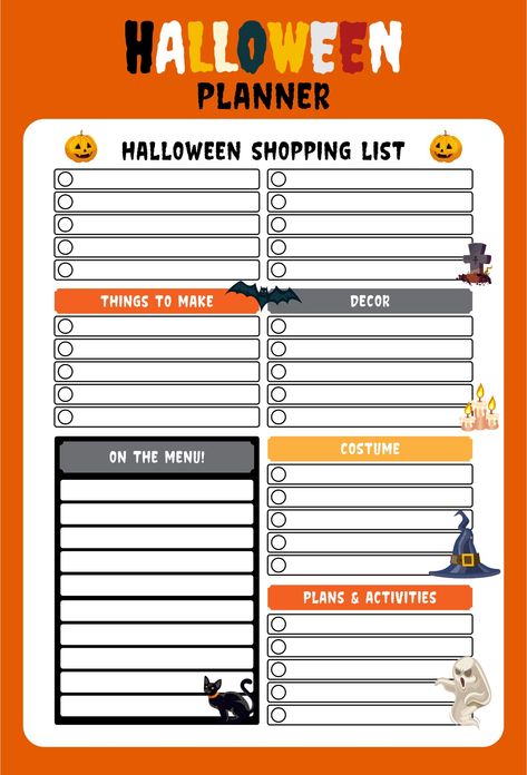 Halloween Planner Printable, Halloween Party Planner, Disney Planning Binder, Party Planning Checklist Printable, Movie Character Ideas, Party Planner Template, Halloween Party Planning, Halloween Planner, Fiesta Halloween