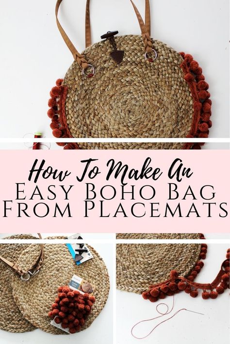 Diy Bohemian Bracelets, Placemat Purse Diy, Diy Purse Hanger, Boho Tutorial, Boho Upcycle, Placemat Purse, Diy Fashion Upcycle, Diy Purse Making, Wearable Crafts