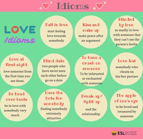 20 Fantastic Idioms about LOVE Idioms About Love, Common English Idioms, Common Idioms, Break A Leg, Idioms And Proverbs, Esl Vocabulary, Improve Communication Skills, Idioms And Phrases, Phrasal Verbs