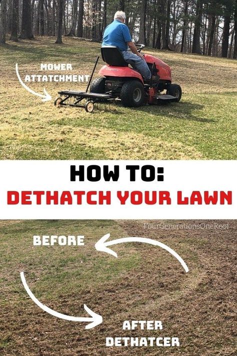 My dad's lawn dethatching tips and tricks that anyone can do! Fix your lawn in just an hour or two with a lawn dethatcher that pulls behind your mower. Don't miss my favorite cheap dethatchers. #lawndethatcher #lawndethatching #lawndethatcherdiy #lawndethatcherproducts #lawndethatchingdiy #diyyardideas #bestlawncaretips Dethatching Lawn, Front Door Patio, Ideas Backyard Patio, Patio Ideas Backyard, Backyard Patio Furniture, Best Lawn Mower, Flower Bed Edging, Design Backyard, Backyard Patio Ideas