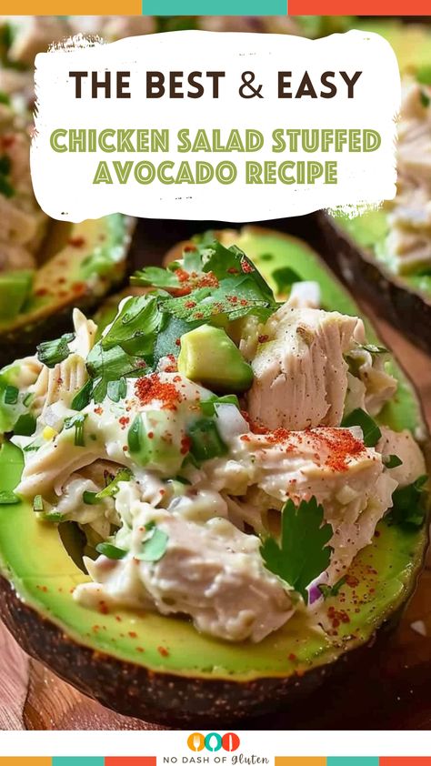 Chicken Salad Stuffed Avocado Recipe Avocado Stuffed Chicken, Creamy Chicken Salad, Best Spaghetti Recipe, Stuffed Avocado, Avocado Recipe, Gluten Free Sides Dishes, Stuffed Avocado Healthy, Savory Chicken, Rotisserie Chicken Recipes