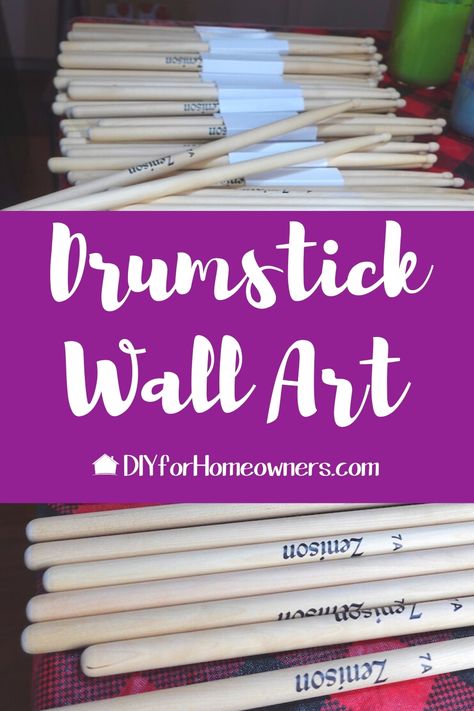 Here's a tutorial on making wall art with drumsticks and paint. Drumstick Craft Ideas, Drumstick Crafts, Small Drum Room Ideas, Drums Room Ideas, Music Room Artwork, Drum Room Ideas Drummers, Unique Wall Art Diy, Music Decor Diy, Drumstick Art