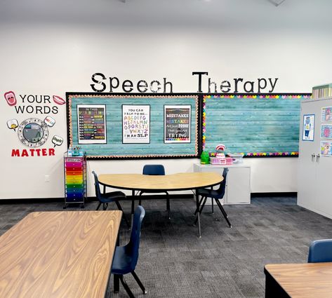 Speech Decorations Room Decor, Speech Therapy Door Hanger, Speech Therapist Office, Speech Office Decor, School Slp Room, Speech Therapy Room Setup, Speech Therapy Aesthetic, Speech Therapy Office Decor, Speech Pathology Aesthetic