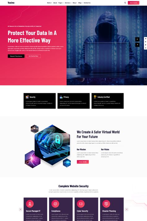 The "Vaximo" WordPress theme is a cyber security company theme designed for creating websites for cybersecurity firms, IT security agencies, technology companies, and other related businesses. It offers a range of features and customization options to showcase your services, expertise, and solutions in the field of cybersecurity. Security Website, Wireframe Website, Creating Websites, Ui Ux Website, It Security, Secret Websites, Security Company, Website Security, Header Design