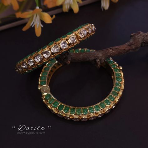 Dariba 2-4" size moissanite polki bangles (pair) Polki Bangles, Kundan Bangles, Swarovski Pendant, Polki Necklace, Moissanite Necklace, Polki Jewellery, Head Jewelry, Moissanite Jewelry, Diamond Bangle