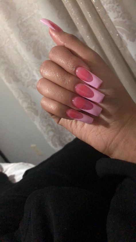 Jelly Pink French Tip, Pink Jelly French Tip Nails, Jelly Nails With French Tip, Jelly Pink Acrylic Nails, Jelly French Tip Nails, French Tip Toes, Pink French Tip Nails, 90s Nails, Pink French Tip