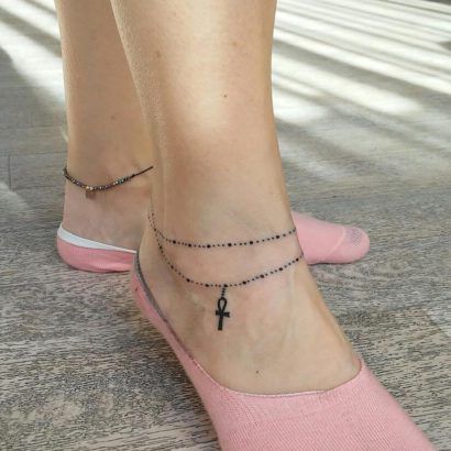 20 Jewellery inspired tattoos we want to get Ankle Tattoos For Women Anklet, Ankle Tattoos For Women Mandala, Ankle Bracelets Tattoos For Women, Spontaneous Tattoo, Anklet Tattoos For Women, Ankle Bracelet Tattoo, Ankle Tattoo Designs, Cute Anklets, Ankle Tattoos For Women