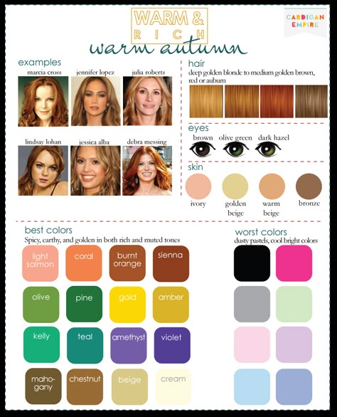 via Cardigan Empire: warm autumn - if I'm not deep I've got to be warm autumn. Colors that overlap between warm and deep autumn: light salmon, olive, pine, gold, amber, and beige Hair Color Analysis, Soft Autumn Color Palette, Soft Summer Palette, Soft Summer Color Palette, Soft Summer Colors, Light Salmon, Deep Autumn, Skin Color Palette, Summer Color Palette