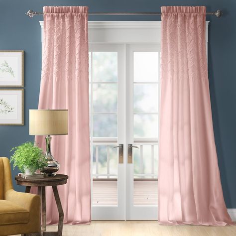 Finding the perfect curtains for your home is no easy task, especially when there are so many great choices available. Choosing the right color to go ... | Blush Pink Curtains with Deep Blue Walls Dusty Pink Curtains, Midnight Blue Walls, Curtains To Go, Blue Striped Curtains, Light Blue Curtains, Blush Curtains, Pale Blue Walls, Navy Blue Curtains, Blue Grey Walls