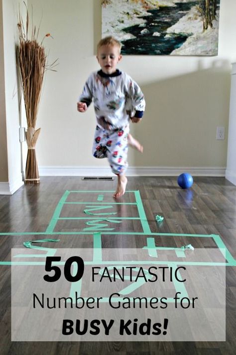 50 Fantastic Number Learning Games for Kids.  Hands on math activities for preschoolers and kindergartners - idea for BUSY KIDS!  www.HowWeeLearn.com Numbers Games For Kids, Floor Games For Kids, Active Math Games, Maths Learning, Number Activities Preschool, Kids Counting, Number Learning, Numbers Counting, Learn Numbers