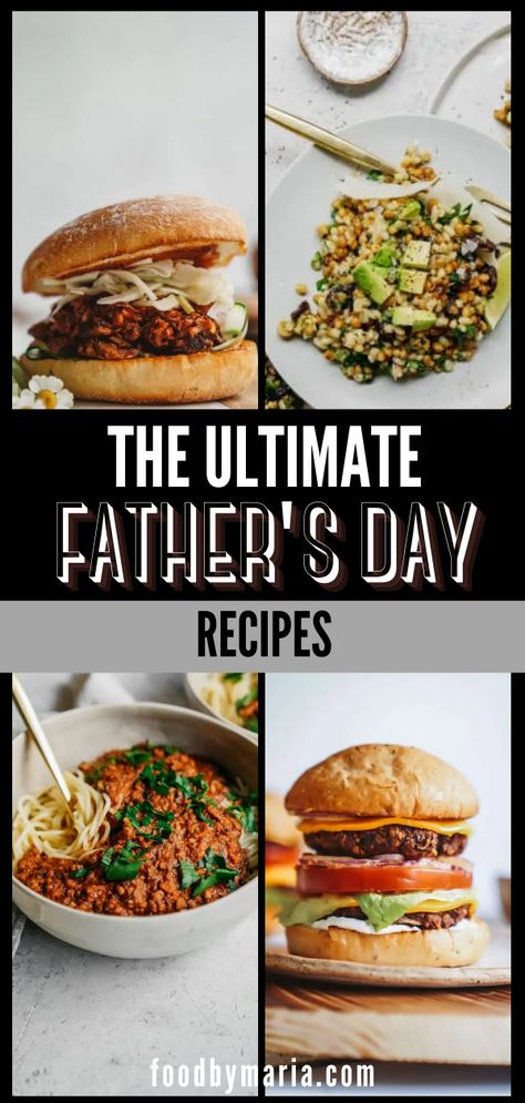 Dad is going to love all of these delicious plant-based Father's Day recipes. They are just what you need! Plant Based Sunday Dinner Ideas, Rainy Day Vegan Meals, Date Night Vegan Dinner, Plant Based Dads, Plant Based Sausage Meals, Vegetarian Holiday Recipes, Easy Burgers, Hearty Casseroles, Vegan Banana Bread