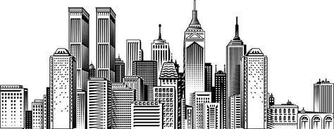 New York Buildings Drawing, Nyc Skyline Drawing, City Buildings Drawing, Building Sketches Simple, New York Skyline Drawing, City Skyline Sketch, New York City Sketch, New York City Drawing, Buildings Sketch