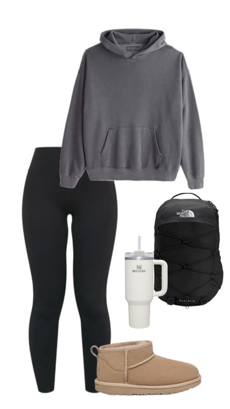 Basic and cute leggings and grey A&F hoodie with Uggs minis Leggings And Hoodie Outfit, Hoodie Leggings Outfit, Cute Outfits For School With Leggings, Basic Leggings Outfit, Cute Outfits Polyvore, Preppy Christmas Outfit, Mini Outfits, Outfit With Uggs, Simple Outfits For School