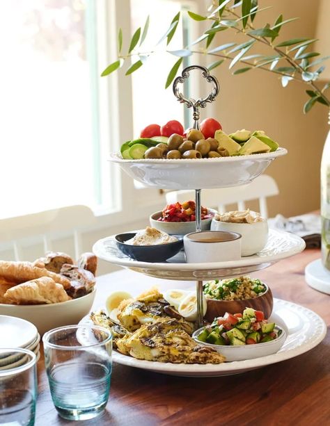 Israeli-Inspired Breakfast Tower - Jamie Geller Shavuot Recipes, Hotel Breakfast Buffet, Country Breakfast, Savory Rice, Quick Pasta, French Crepes, Hotel Breakfast, Olive Relish, Pasta Dinners