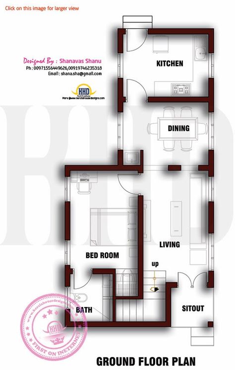 Ground floor plan 3 Cent House Plan, House Plan Kerala, Floor Plan Ideas, 30x40 House Plans, House Plans With Photos, Small House Elevation, Free House Plans, Small House Elevation Design, Duplex House Plans