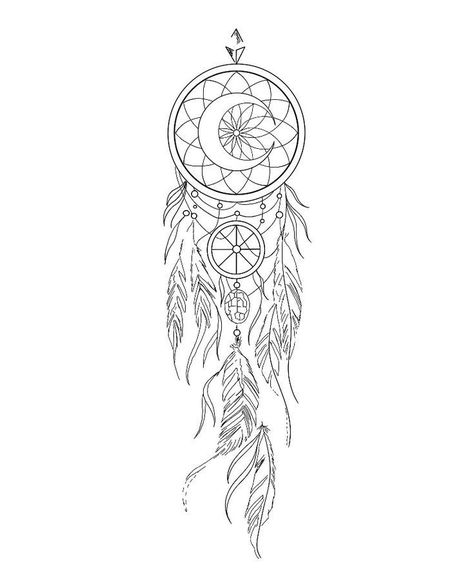 Dreamcatcher Tattoo Stencil, Dream Catcher Spine Tattoo, Dream Catcher Sleeve Tattoo For Women, Moon Dreamcatcher Drawing, Dreamcatcher Tattoo Designs For Women, Mandala Dream Catcher Tattoo, Dream Catcher Outline, Dreamcatcher Tattoo Design, Dream Catcher Sketch