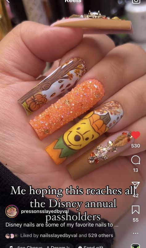 Winnie Pooh Nails, Winnie The Pooh Nails, Hot Cheetos, Inspired Nails, Disney Nails, Send Gift, Nails Acrylic, Winnie The Pooh, Acrylic Nails