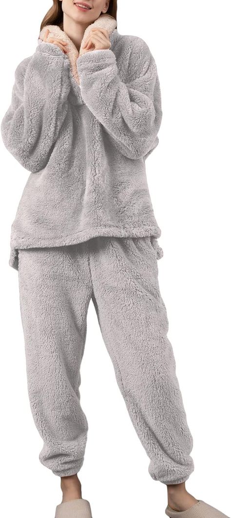 Maximum Warmth: Lu's Chic winter pajamas for women are made of soft and plush fleece sherpa, ultra lightweight and stretchy, the cozy fleece fabric is so thick and fuzzy to provide you maximum warmth in fall and winter. Package contains 1 x Oversized Long Sleeve Tops, 1 x Long Pants Fluffy Pjs, Pjs Women, Winter Pajamas Women, Lounge Wear Sets, Womens Flannel Pajamas, Fleece Pjs, Womens Loungewear Sets, Cotton Pajamas Women, Warm Pajamas