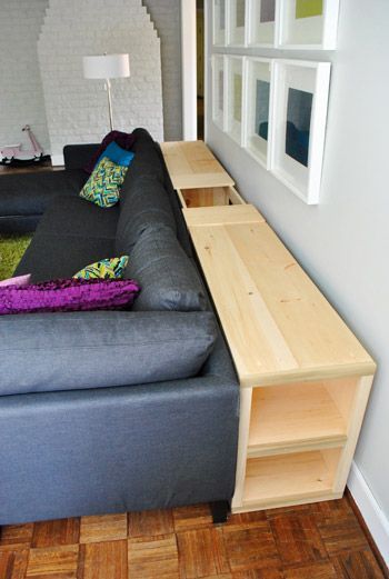 Looking for a table like this to put behind our couch                                                                                                                                                                                 More Build A Console Table, Table Behind Couch, Behind Couch, Young House, Living Room Console, Young House Love, Diy Sofa Table, Couch Table, Diy Sofa