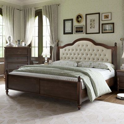 Solid Wood Bed Frame, Tufted Upholstered Headboard, Wood Bed Frame, Queen Bed Frame, Solid Wood Bed, Wood Bed, Tufted Headboard, Wood Beds, Adjustable Beds