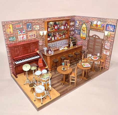 Miniature Restaurant, Miniature Sets, Miniature Cafe, Miniature Bar, Beer Box, Diy Miniatures, Diy Shadow Box, Jazz Bar, Au Ideas