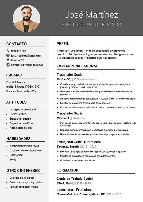 Modelo de Curriculum Vitae Profesional para Trabajo Curriculum Vitae, Piano, Digital Marketing, Marketing, Disney