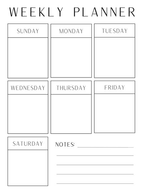 Simple Weekly Planner, 5&7 Day Schedule Organizer, Week at A Glance, Portrait Printable 8.5x11in. | Weekly Printable Planner By  Sally Torres Sunday To Saturday Weekly Planner, Weekday Calendar, 7 Day Calendar, Weekday Schedule, Study Planner Printable Free, Weekly Planner Printable Templates, Free Resume Template Word, Schedule Organizer, Weekly Planner Design