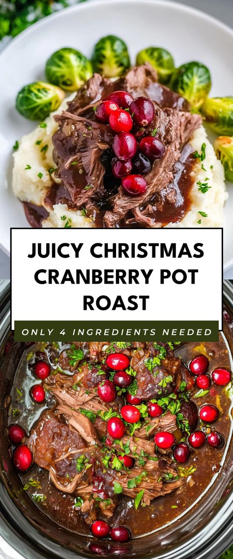 Image for Juicy Christmas Cranberry Pot Roast Holiday Pot Roast Crock Pot, Christmas Roast Beef Recipes, Xmas Roast Dinner, Brisket For Christmas Dinner, Christmas Meal Ideas Crock Pot, Christmas Roast Beef Slow Cooker, Pot Roast Christmas Dinner, Christmas Chuck Roast, Christmas Eve Dinner Ideas Crock Pot