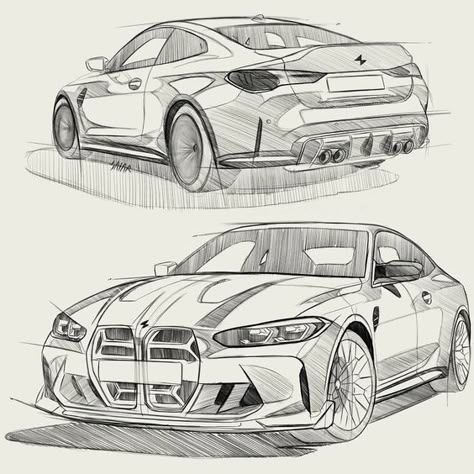 8c37fd0b238432fcda47b793975d581b Detailed pencil sketches of a sleek luxury car from front and rear views, showcasing the sporty design and aggressive styling. | Sky Rye Design Bmw Design Sketch, Bmw Cars Drawing, Car Sketch Pencil, How To Draw A Car, Car Design Drawing, Car From Behind, Car Drawing Ideas, Bmw Drawing, Car Drawing Sketches