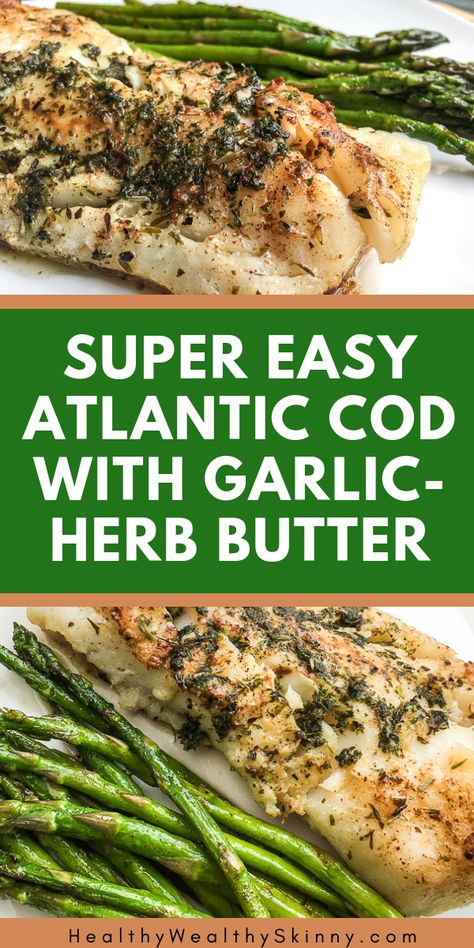 An easy to make cod recipe. You'll enjoy this garlic-herb butter flavored Cod. #fishrecipes #fish #cod #foodanddrink #easyfishrecipes #easycodrecipes Atlantic Cod, Baked Cod Recipes, Cod Fish Recipes, White Fish Recipes, Fish Dinner Recipes, Pan Fry, Garlic Herb Butter, Easy Fish Recipes, Cod Recipes