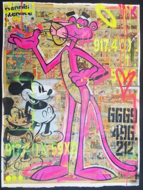 Chanel Art Print, Pink Panther Cartoon, Lilies Drawing, Chanel Art, Creative Photoshop, Pink Panther, Pink Panthers, A Level Art, Street Art Graffiti