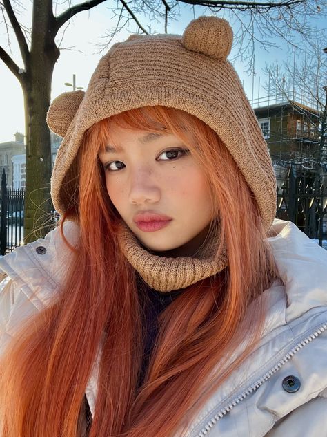 Orange Hair Y2k, Korean Ginger Hair, Orange Hair Outfit, Redhead Asian, Ginger Asian, Cute Ginger, Cute Hair Colors, Ginger Girls, Redhead Girl