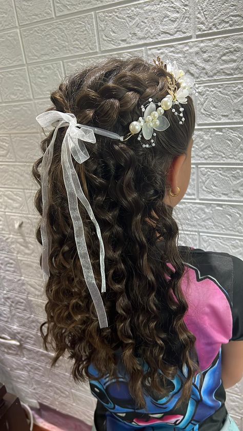 Curly Flower Girl Hairstyles, Kid Hairstyles, Baptism Ideas, Hairstyles Curly Hair, Flower Girl Hairstyles, Baptism Girl, Hairstyles Curly, Christmas Dress, Kids Hairstyles