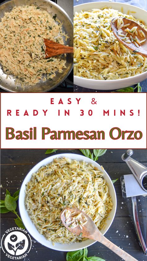 Parmesan Basil Orzo, Orzo Side Dish For Fish, Orzo Side Dishes, Orzo Side Dish, Meatball Side Dishes, Orzo Recipes Side, Parmesan Orzo, Healthy Pasta Dishes, Orzo Recipes