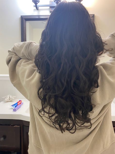 Long Wavy Brown Hair Aesthetic, Loose Curl Haircut, Beach Waves Hair Natural, Unstyled Wavy Hair, Layered Hair From The Back, Beach Waves Haircut, Long Layers Wavy Hair Natural Curls, Natural Beach Waves Hair, 2a Haircut