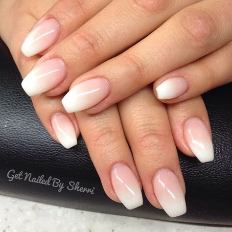 Ombre white Ballerina Nails Short, Ambre Nails, French Fade Nails, Ombre French Nails, Faded Nails, Bridal Nails Designs, Nails Art Ideas, Ballerina Nails, Oval Nails