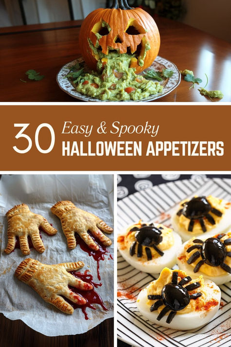 A collection of easy and spooky Halloween appetizers for parties Finger Breadsticks, Savory Halloween Food, Fun Halloween Appetizers, Fun Halloween Party Food, Halloween Party Spooky, Halloween Potluck, Halloween Appetizers Easy, Easy Halloween Snacks, Monster Munch