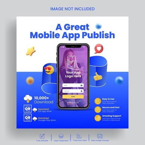 Mobile app promotion social media post b... | Premium Vector #Freepik #vector Mobile Promotion Design, App Launch Ads, Mobile Shop Social Media Post, Mobile Application Social Media Post, Mobile Phone Social Media Design, Mobile App Promotion, Etsy Ads, App Promotion, Etsy Promotion