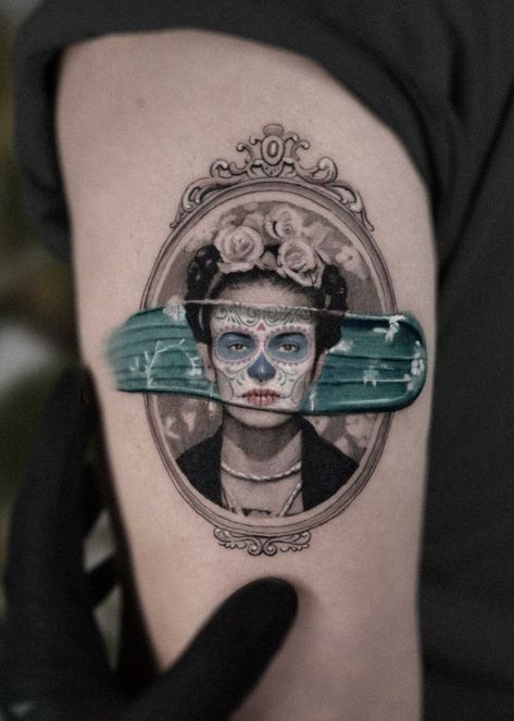 Frida Kahlo Tattoo, Kahlo Tattoo, Frida Kahlo Tattoos, Ink Master Tattoos, Photo Realism Tattoo, Tropical Tattoo, Pikachu Tattoo, Feminine Skull Tattoos, Common Tattoos